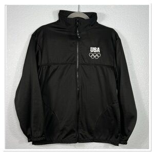USA Olympics Black Full Zip Warm Up Track Jacket Sz M